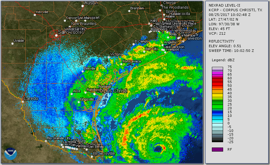 Hurricane Harvey KCRP Radar Loop - 500 AM CDT August 25 through 912 AM CDT August 26, 2017